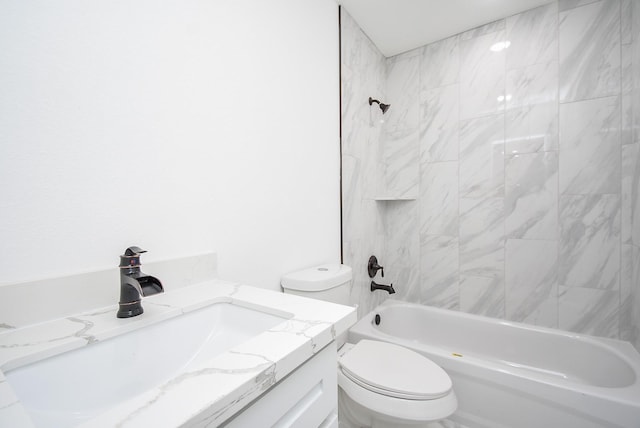 full bath featuring toilet,  shower combination, and vanity