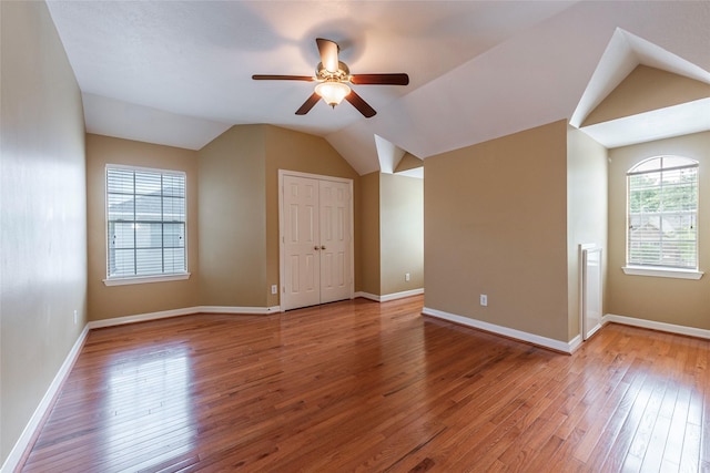 4103 Oak Blossom Ct, Houston, TX 77059 - bonus room featuring a ceiling fan, baseboards, lofted ceiling, and hardwood / wood-style floors