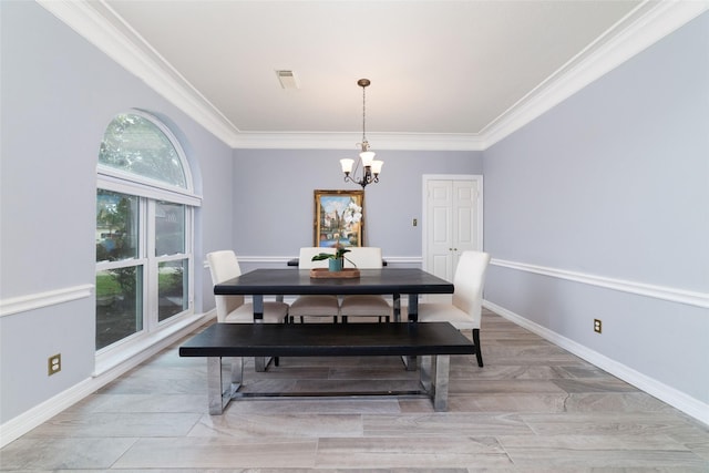 13414 Autumn Valley Dr, Cypress, TX 77429 - dining room featuring a chandelier, crown molding, and baseboards