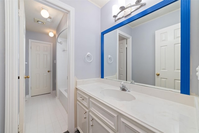 13414 Autumn Valley Dr, Cypress, TX 77429 - bathroom with vanity, tile patterned flooring, and shower / bathtub combination