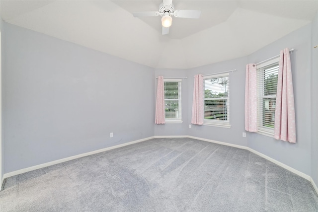 13414 Autumn Valley Dr, Cypress, TX 77429 - carpeted spare room featuring baseboards, lofted ceiling, and ceiling fan