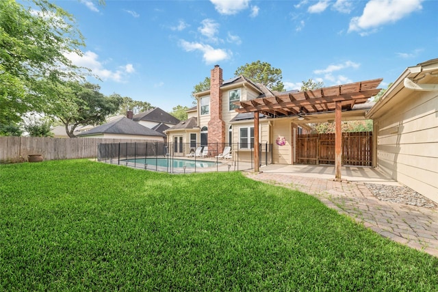 13414 Autumn Valley Dr, Cypress, TX 77429 - back of property featuring a pergola, a patio area, and a chimney