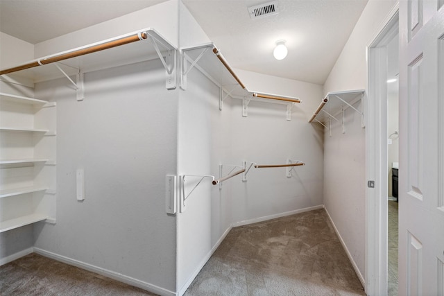spacious closet with visible vents and carpet flooring