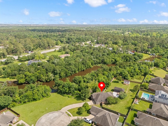 bird's eye view with a view of trees