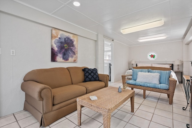 living room featuring light tile patterned floors