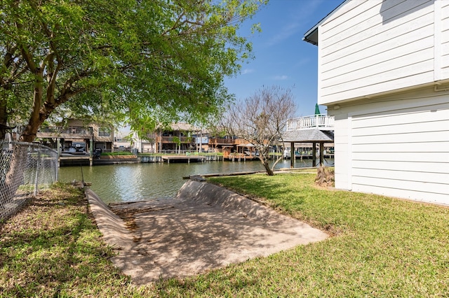 view of yard with a water view