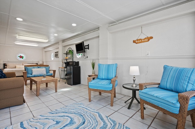 interior space with tile patterned flooring and recessed lighting