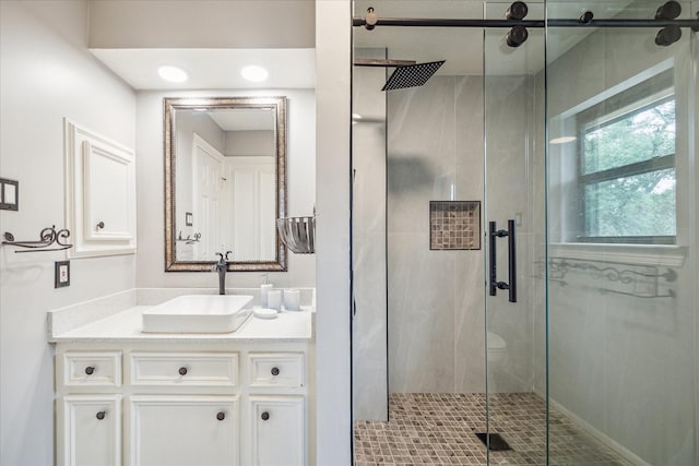 3410 Creekstone Dr, Sugar Land, TX 77479 - bathroom featuring vanity and a stall shower