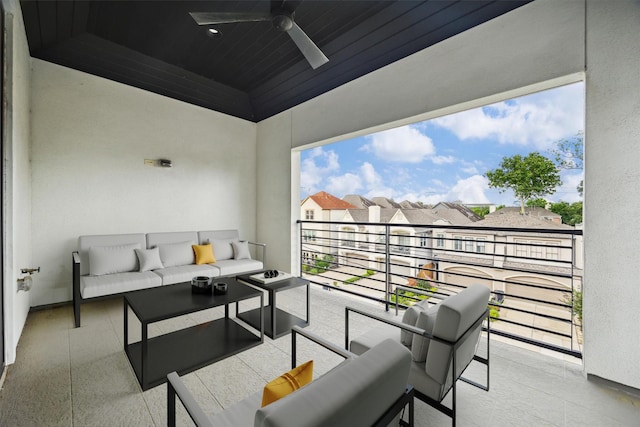 242 Birdsall St, Houston, TX 77007 - balcony featuring a ceiling fan, an outdoor living space, and a residential view