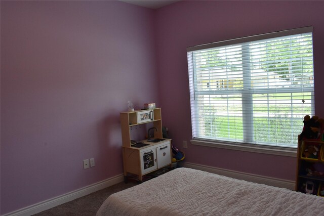 bedroom with baseboards and carpet