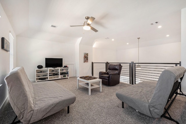 13716 Rising Sun Ln, Conroe, TX 77384 - carpeted living area with ceiling fan and recessed lighting