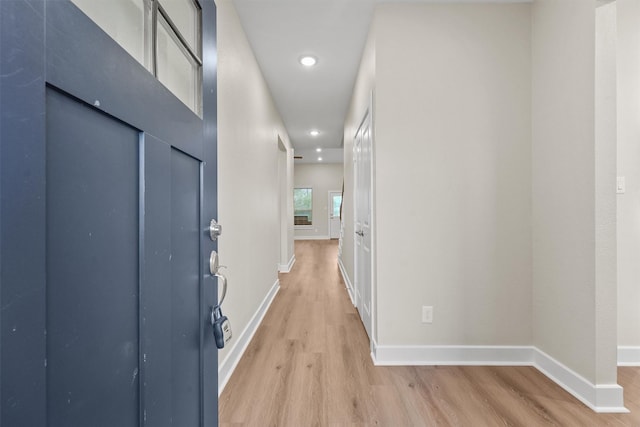 12341 N Chestnut Hills Dr, Conroe, TX 77303 - corridor with recessed lighting, baseboards, and light wood finished floors