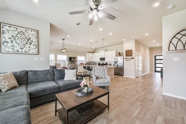 4711 Bartagrass Dr, Rosenberg, TX 77469 - living area with a ceiling fan, recessed lighting, and visible vents