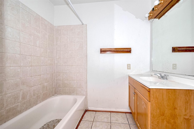 full bathroom with vanity, tile patterned flooring, shower / bathing tub combination, and baseboards