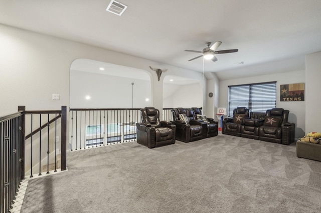 interior space with a ceiling fan and visible vents