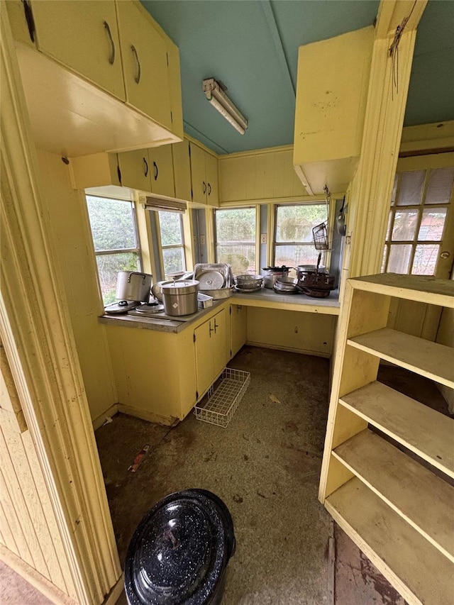 kitchen with vaulted ceiling