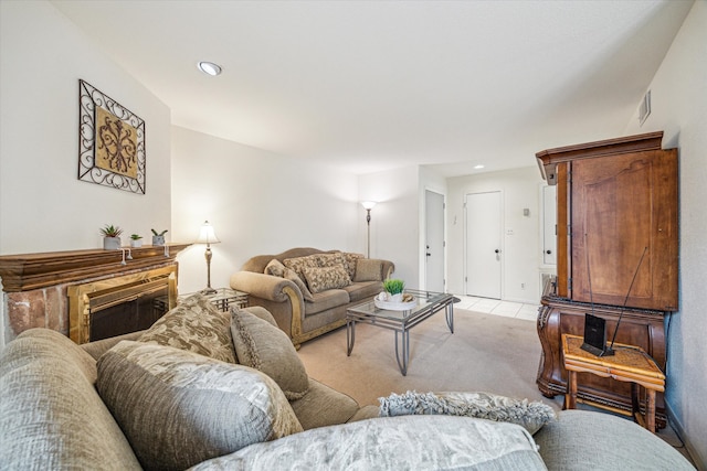 16111 Aspenglenn Dr Unit 404, Houston, TX 77084 - living area featuring visible vents, recessed lighting, and light colored carpet