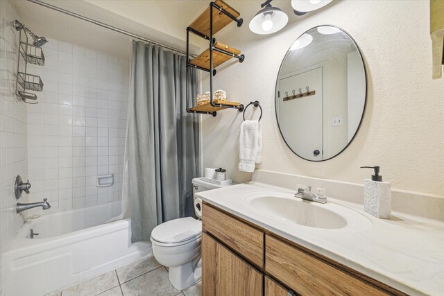 16111 Aspenglenn Dr Unit 404, Houston, TX 77084 - bathroom with vanity, tile patterned flooring, toilet, and shower / bath combination with curtain