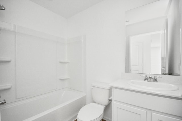 full bathroom with toilet, shower / tub combination, and vanity