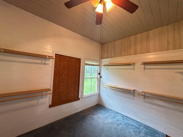 walk in closet featuring carpet flooring and ceiling fan