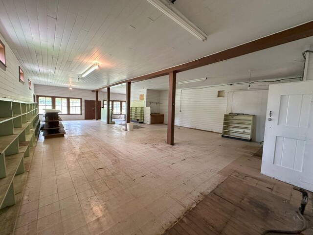 basement with tile patterned floors