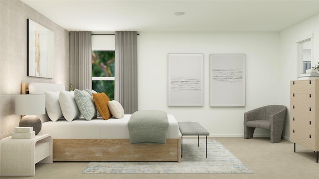 carpeted bedroom featuring baseboards