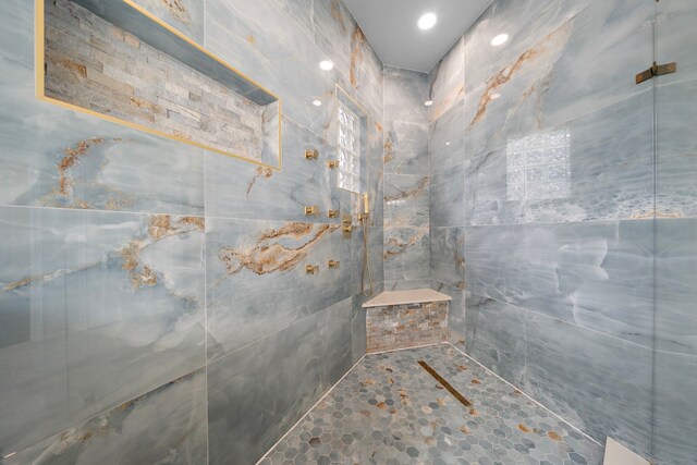 3615 Caleb Ln, Missouri City, TX 77459 - bathroom featuring tiled shower and recessed lighting