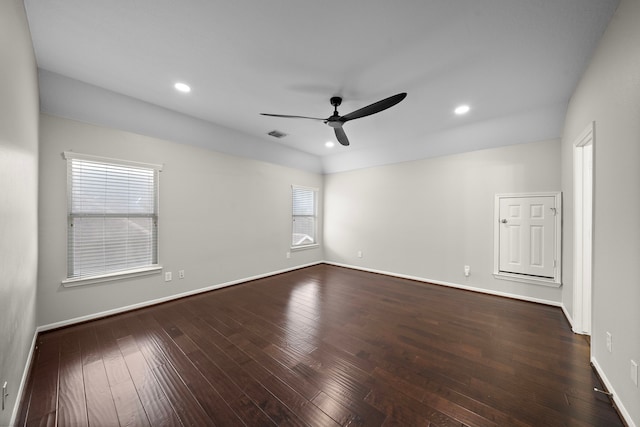 3615 Caleb Ln, Missouri City, TX 77459 - spare room featuring ceiling fan, baseboards, recessed lighting, and dark wood-type flooring