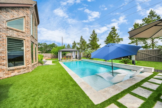 view of swimming pool with a gazebo and a patio