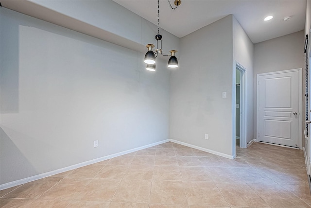 9154 Sunlight Oak Ln, Houston, TX 77070 - empty room featuring recessed lighting, baseboards, a chandelier, and light tile patterned floors