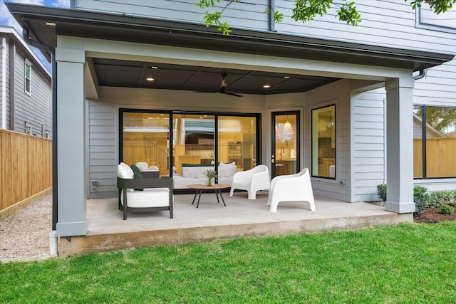 1016 Alexander St, Houston, TX 77008 - rear view of property with fence, outdoor lounge area, a patio area, and ceiling fan