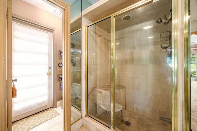 6303 Pebble Beach Dr, Houston, TX 77069 - bathroom with tile patterned flooring, a stall shower, and toilet