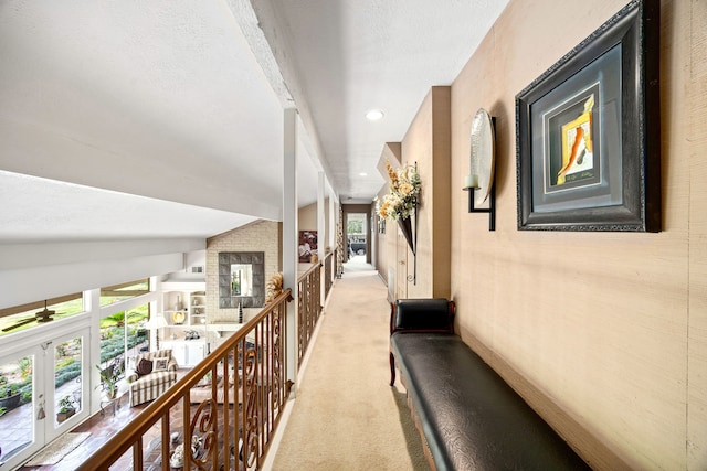 6303 Pebble Beach Dr, Houston, TX 77069 - corridor featuring french doors, light carpet, vaulted ceiling, and recessed lighting