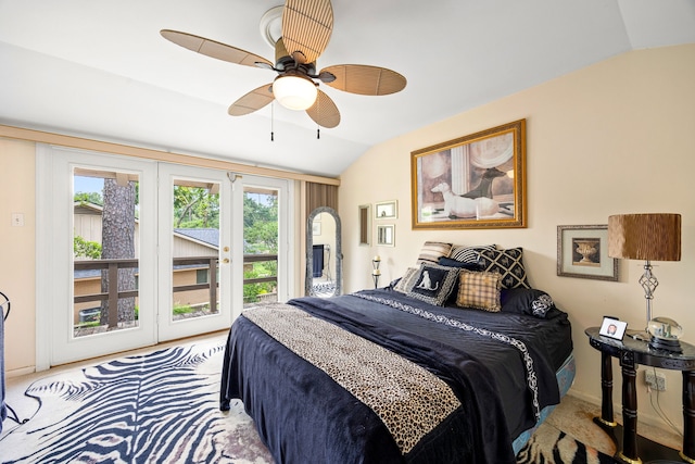 6303 Pebble Beach Dr, Houston, TX 77069 - bedroom with lofted ceiling, access to exterior, baseboards, ceiling fan, and carpet