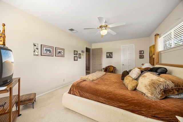 6303 Pebble Beach Dr, Houston, TX 77069 - bedroom featuring visible vents, carpet flooring, baseboards, and a ceiling fan