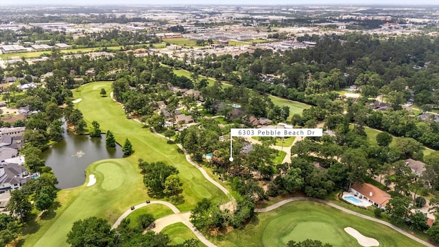 6303 Pebble Beach Dr, Houston, TX 77069 - bird's eye view with a residential view, view of golf course, and a water view