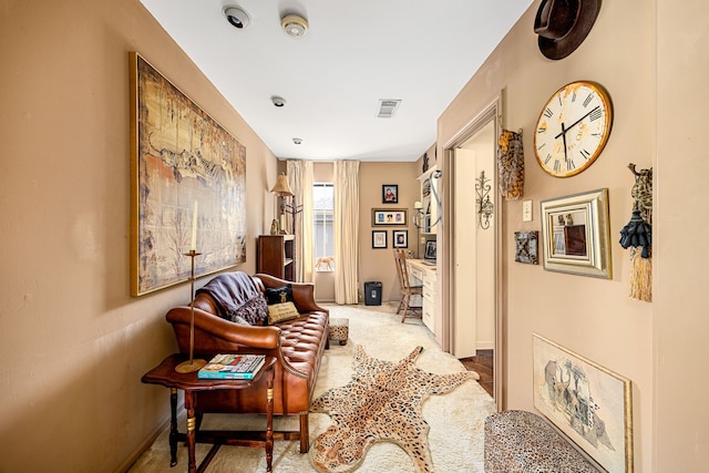 6303 Pebble Beach Dr, Houston, TX 77069 - living area featuring baseboards, visible vents, and carpet