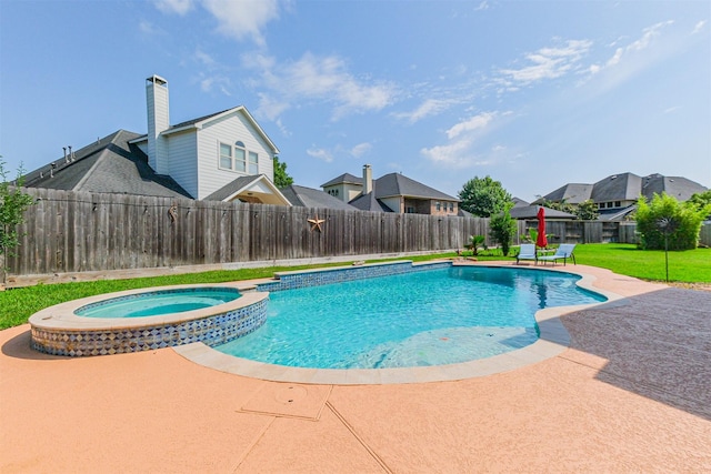 2402 Chesley Park Ct, Katy, TX 77494 - view of swimming pool with a patio area, a residential view, and a pool with connected hot tub