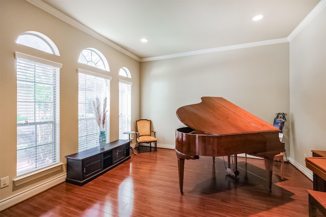 2402 Chesley Park Ct, Katy, TX 77494 - living area featuring crown molding, wood finished floors, baseboards, and recessed lighting