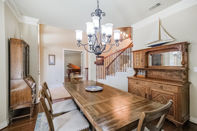 2402 Chesley Park Ct, Katy, TX 77494 - dining space with a chandelier, dark wood-type flooring, stairs, and baseboards