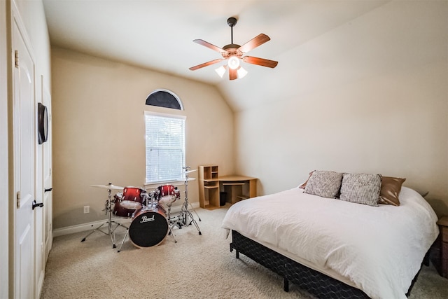 2402 Chesley Park Ct, Katy, TX 77494 - bedroom with carpet flooring, lofted ceiling, baseboards, and ceiling fan