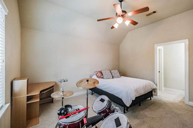 2402 Chesley Park Ct, Katy, TX 77494 - carpeted bedroom featuring baseboards, lofted ceiling, and a ceiling fan