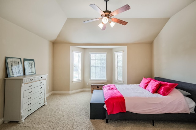 2402 Chesley Park Ct, Katy, TX 77494 - bedroom featuring vaulted ceiling, light carpet, ceiling fan, and baseboards