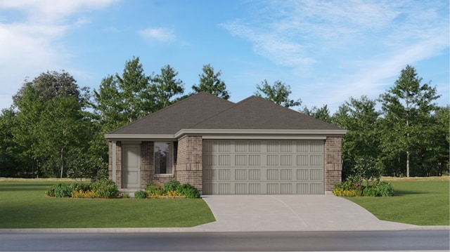 10819 Red Orchid Dr, Houston, TX 77016 - ranch-style house with brick siding, a garage, concrete driveway, and a front yard