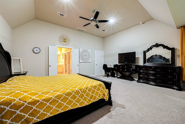 4723 Great Acre Ln, Fresno, TX 77545 - carpeted bedroom featuring high vaulted ceiling, ceiling fan, and visible vents