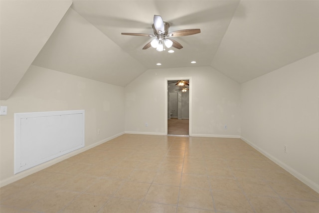 11406 Carson Ave, Pearland, TX 77584 - additional living space featuring lofted ceiling, baseboards, ceiling fan, recessed lighting, and light tile patterned floors