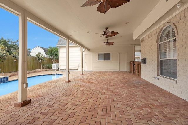 11406 Carson Ave, Pearland, TX 77584 - view of patio featuring a fenced in pool, ceiling fan, and fence