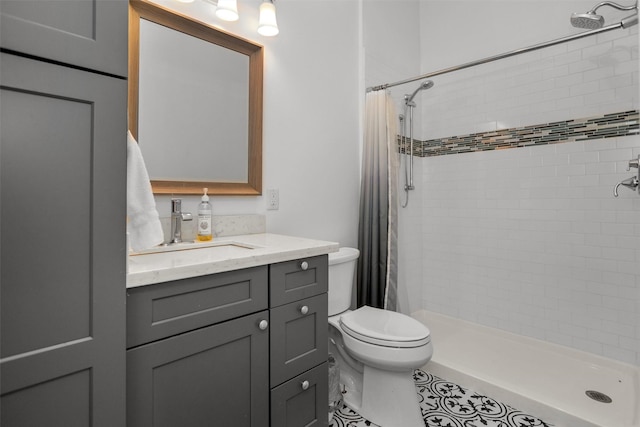 207 W Neyland St, Colmesneil, TX 75938 - full bath featuring vanity, tile patterned flooring, a shower stall, and toilet