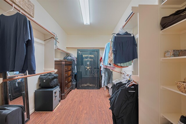 walk in closet featuring wood finished floors