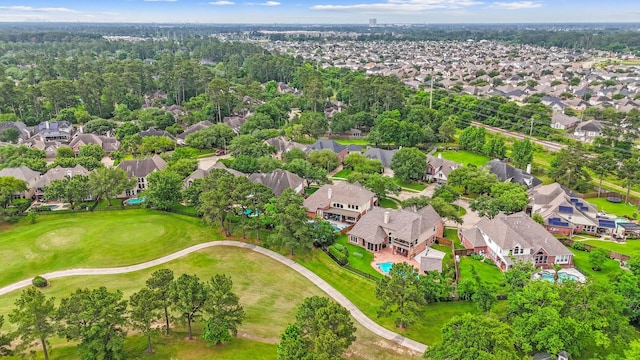 aerial view featuring a residential view and golf course view